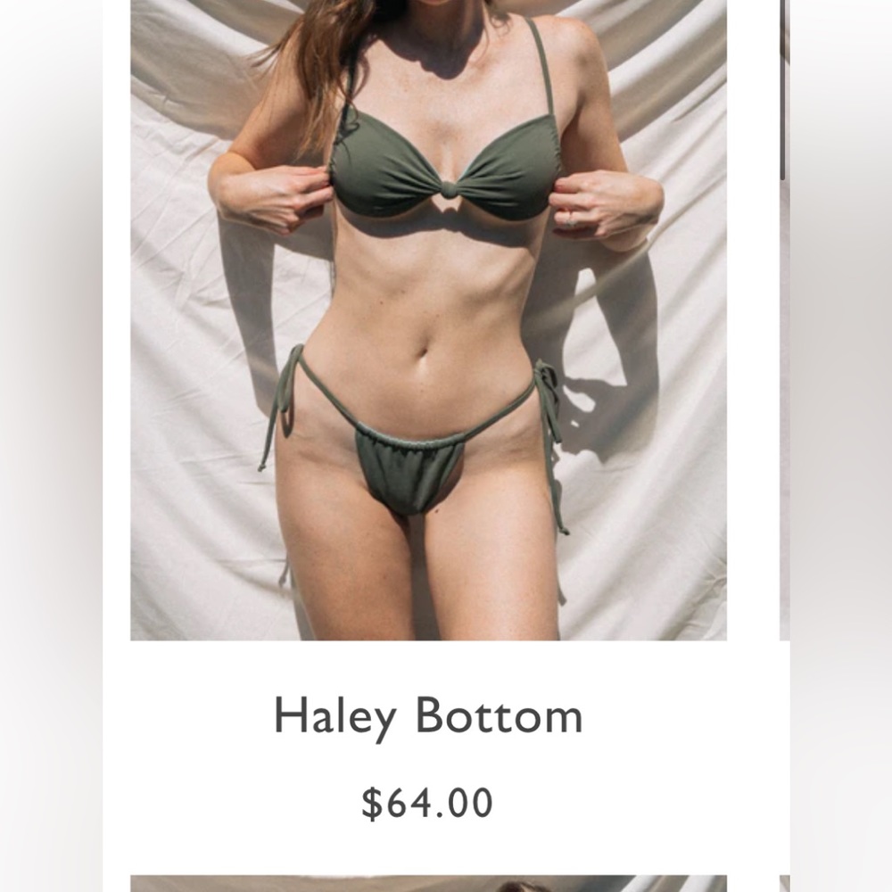 Reversible - Ribbed olive/blue three piece bikini set - Picture 3 of 5